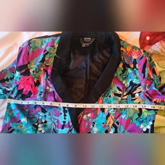 Nicole Miller Colorful Tropical Floral Long Sleeve Blazer Size Large - Picture 7 of 11